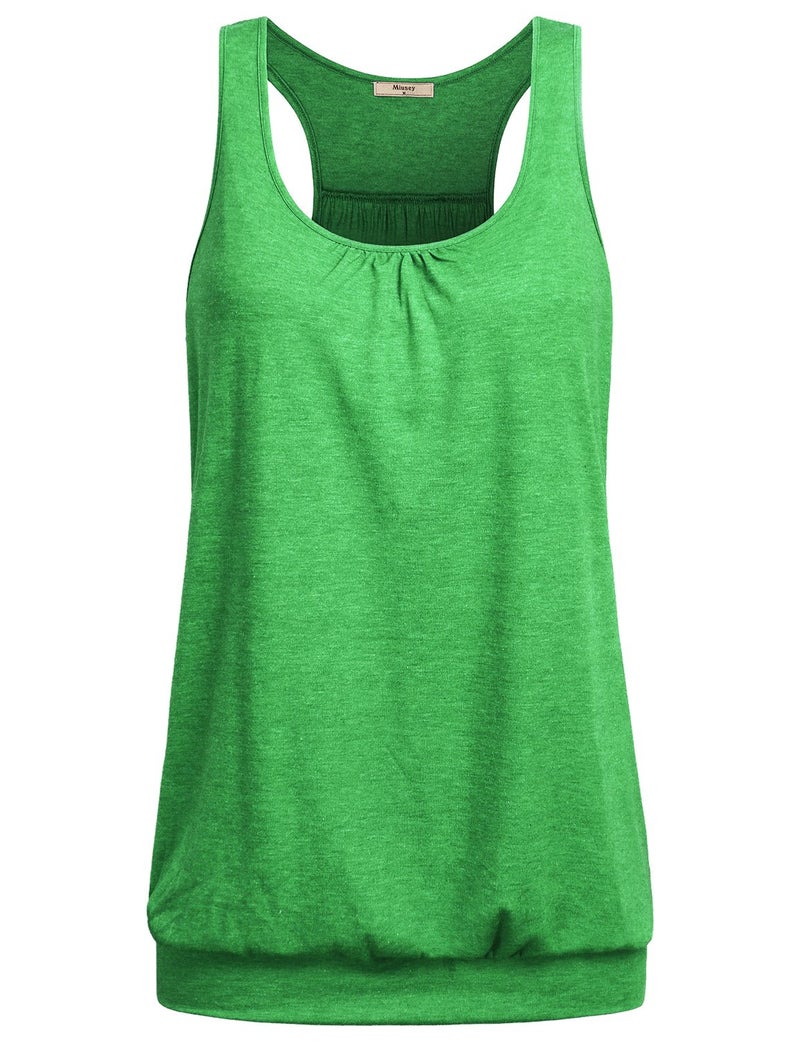 Miusey Workout Shirts for Women Seniors Sleeveless Round Neck Loose Fit Racerback Workout Clothes Athletic Tank Tops (Large, Grass-Green) - Image 1